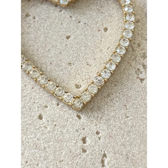 Sugarfix Heart Drop Earrings Faux Pearl Rhinestone Gold Tone Statement Dangle - Picture 2 of 7